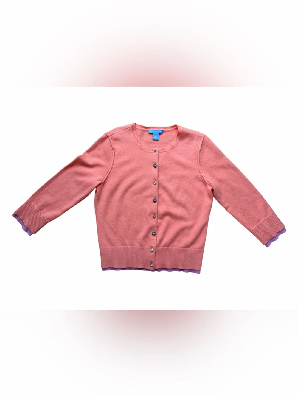 White + Warren 100% Cashmere Women’s Pink Crewneck Jeweled Button Cardigan
